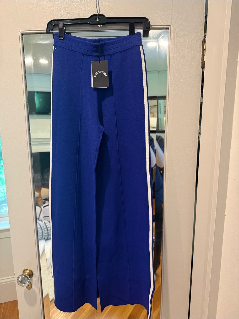 The Upside Cobalt Blue Wide-Leg Track Pants with White Side Stripe